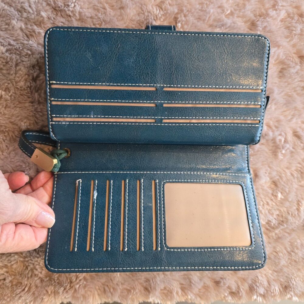 SENDEFN Wallet Leather Bifold Organizer Teal RFID Snap Zip Card Holder - Picture 8 of 15